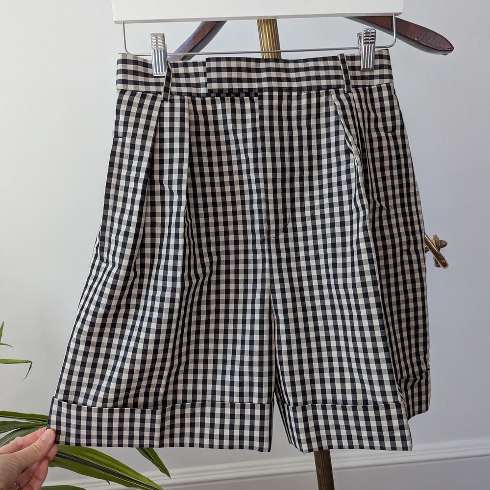 KHAITE Black and White Checkered Shorts